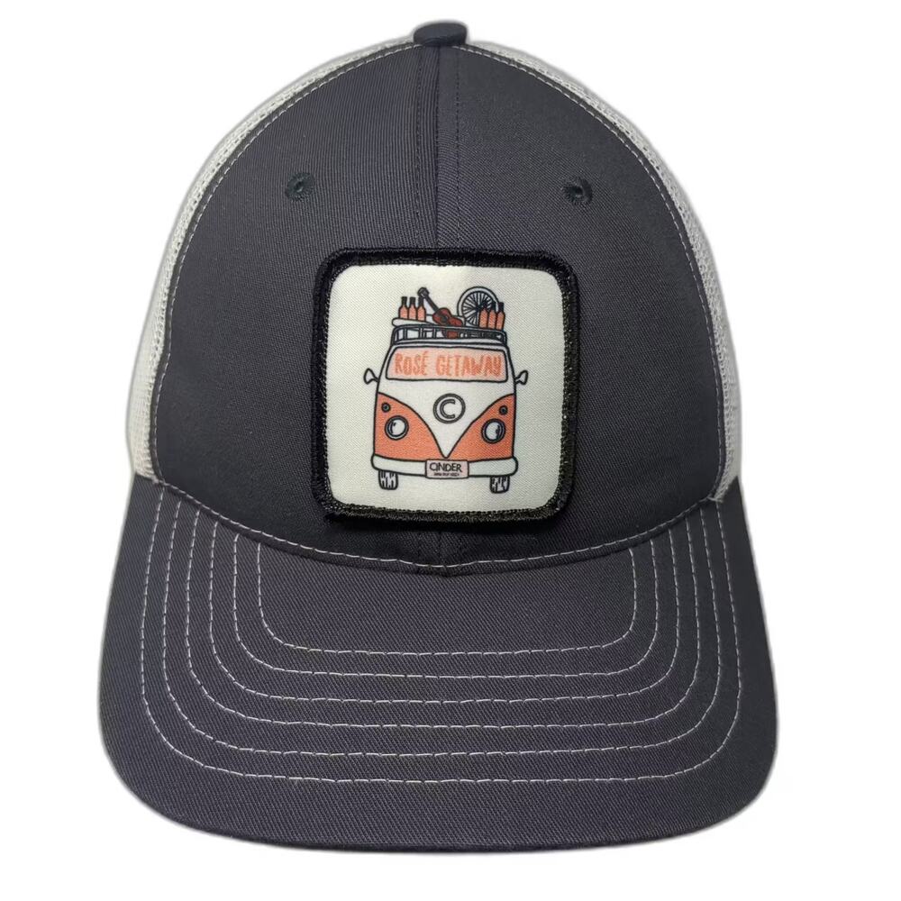 Classic Caps Trucker Hat Gray White OS Snapback Cinder Rose Getaway Van Patch